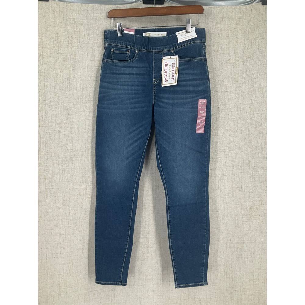Signature Levi Strauss Pull On Skinny Jeans‎ Womens 10 Blue Denim Shaping NEW